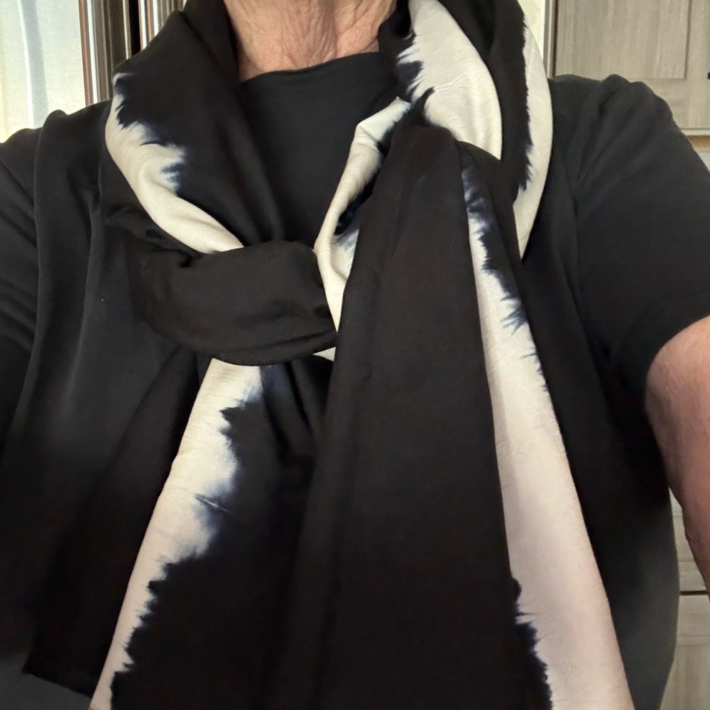 Issey Miyake Black & White “tie dyed” silk scarf. 
Winter is coming.